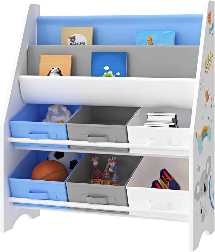 [en.casa] Kinderregal Ponteceso Bücherregal mit 2 Ablagefächern Spielzeugregal 6 Boxen Bücherkiste m