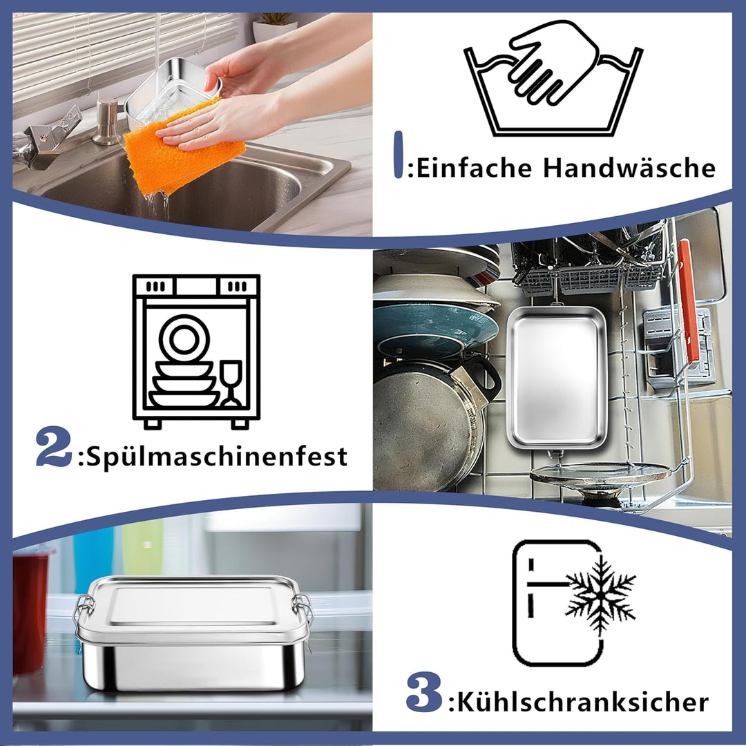 Homikit Brotdose mit Fächern, 1400ml Edelstahl Bento Box Lunchbox | für Kinder &amp; Erwachsene, Auslauf
