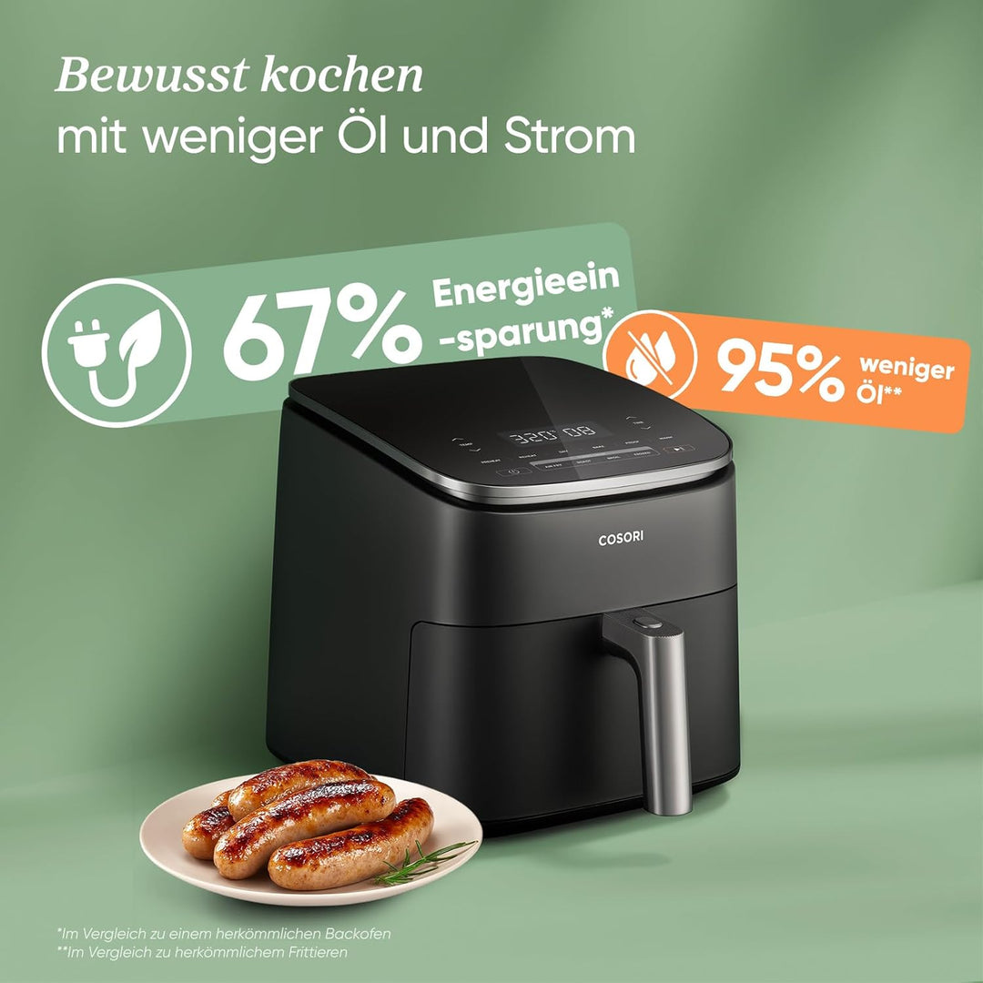 Cosori Turboblaze Heissluftfritteuse Airfryer, 9-in-1 Air Fryer XXL 6L, leiser DC Motor mit 5 Geschw