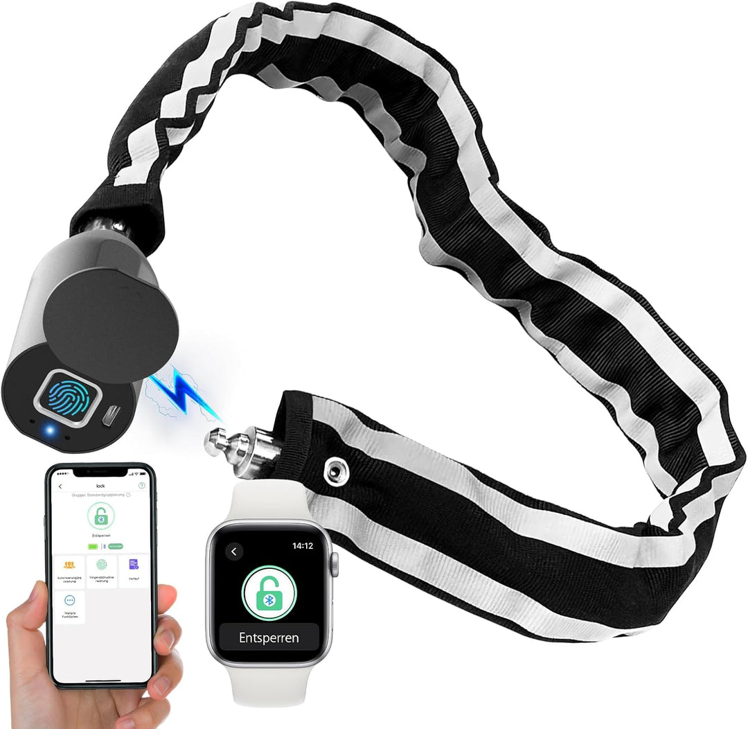 Eseesmart Fingerabdruck Kettenschloss Fahrradschloss Fingerabdruck mit Fingerabdruck Telefon-App 100