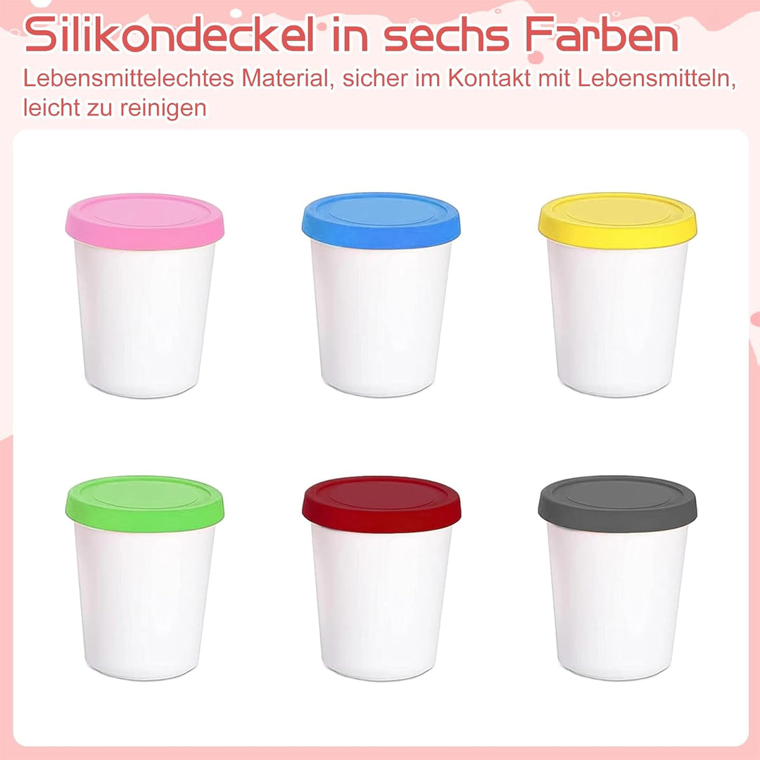 6er-Set Eisbehälter für Speiseeis, Eis Aufbewahrungsbehälter mit Deckeln | 250ML Gefrierdosen, Wiede