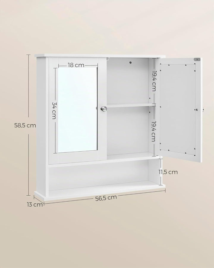 VASAGLE Spiegelschrank, Badschrank, Wandschrank, Hängeschrank mit 2 Spiegeltüren und offenem Fach, v