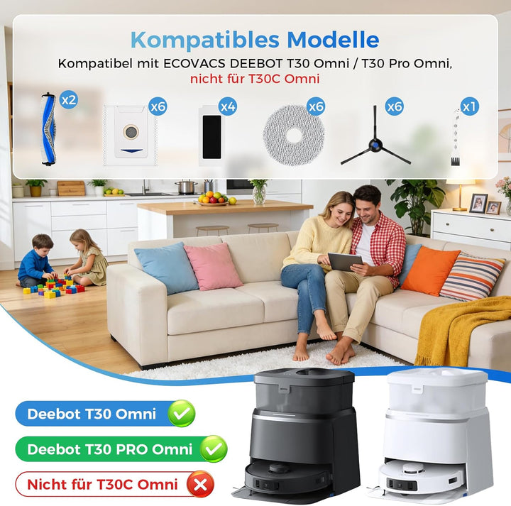 25 Stück Zubehör Kompatibel für ECOVACS DEEBOT T30 Omni / T30 PRO Omni Saugroboter, Ersatzteile mit