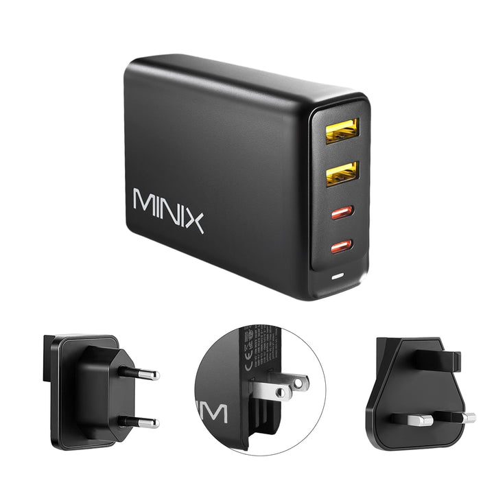 MINIX 100 W Turbo GaN Ladegerät mit 4 Anschlüssen, universelles Schnellladegerät 2 x USB-C Power Del