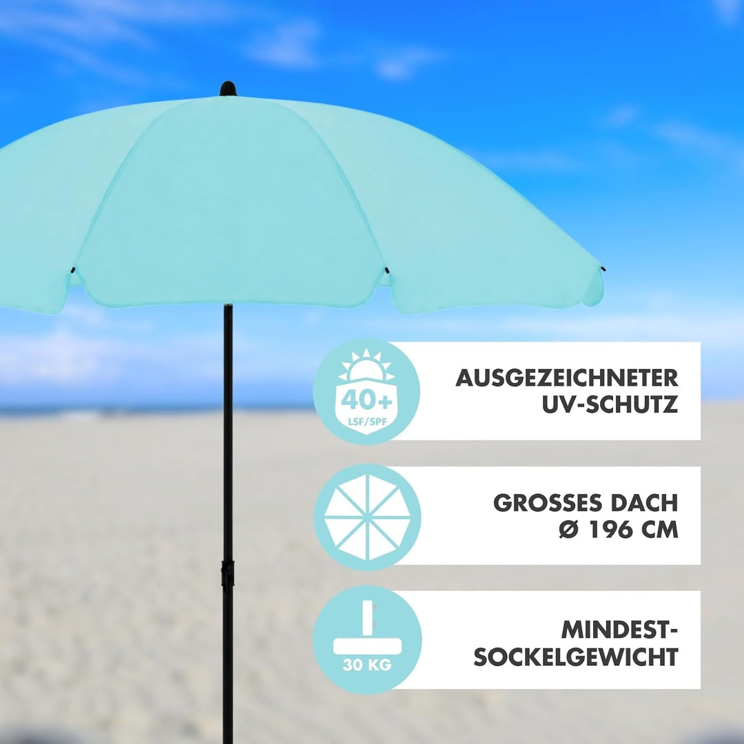 derby Sonnenschirm 200 in Hellblau I Runder Sonnenschirm für Strand sowie Balkon &amp; Terrasse I Schirm