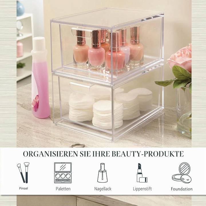 STORi US Acrylic® Audrey 2er-Pack kleine stapelbare Kosmetik-Organizer Schubladen 4-1/2\" Tall Drawe