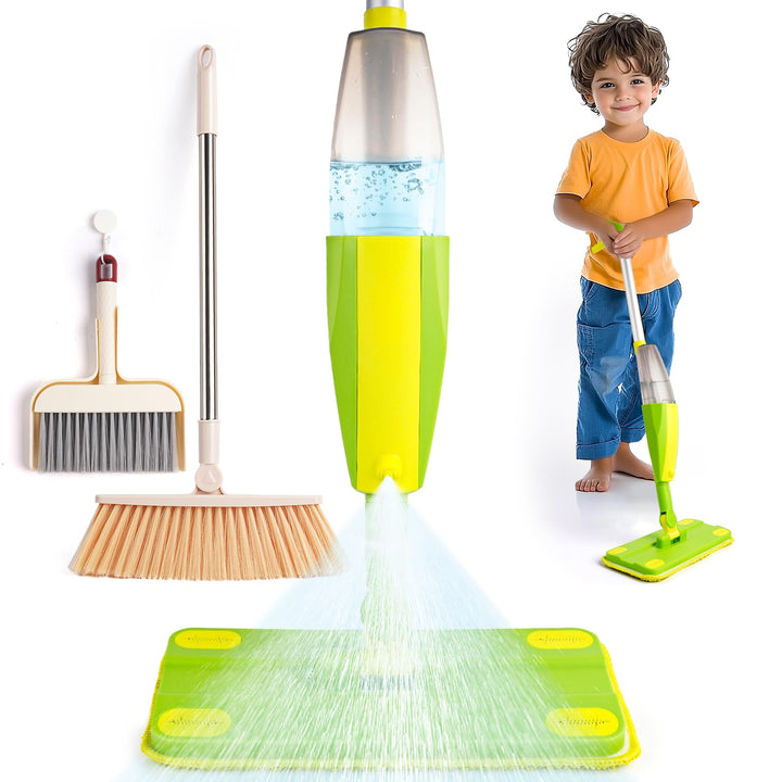 Kinder Montessori Putzset - Kindersprühwischer + Kinderbesen für Echter die Bodenreinigung | Spielze