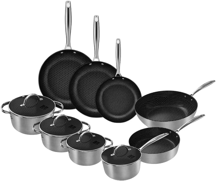Cook & Pan - Honey Topfset und Pfannenset, 9-teilig-Induktionsgeeignet-PFAS frei Wabe 3-lagig -Antih