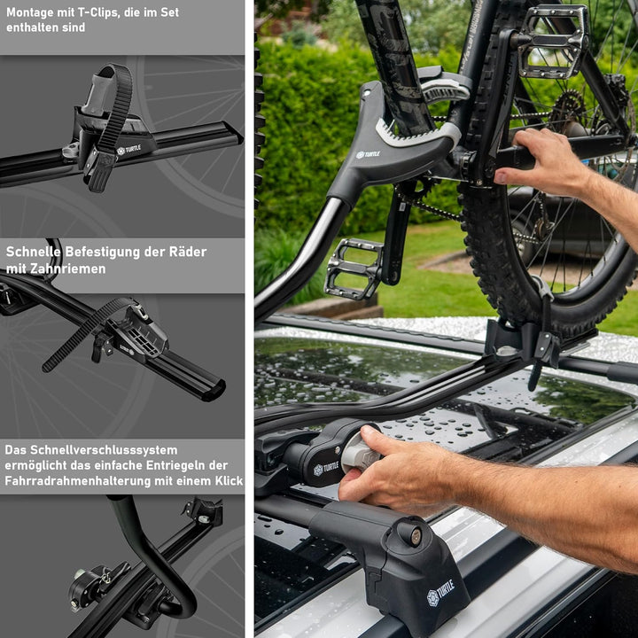 Turtle Pro-S | Fahrradträger, Fahrrad Dachträger, Universeller Fahrradhalter fürs Autodach | Abschli