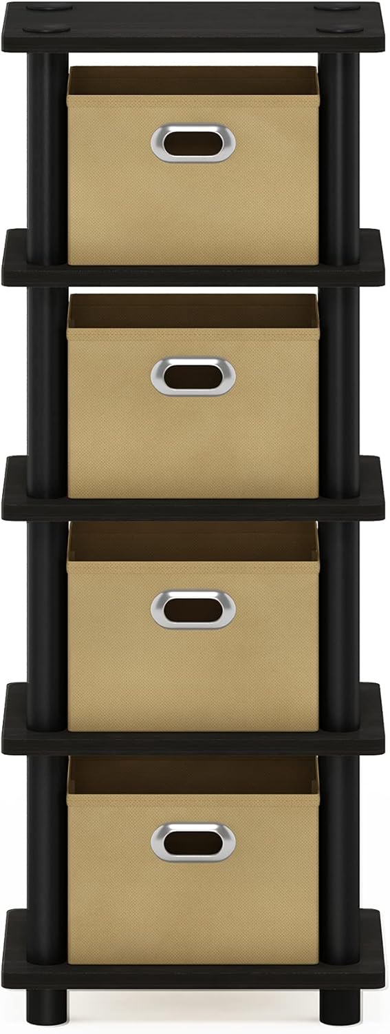 Furinno Regalsystem mit 4 Einschüben, holz, Espresso/Schwarz, 19.56 x 28.7 x 73.15 cm, Schwarz