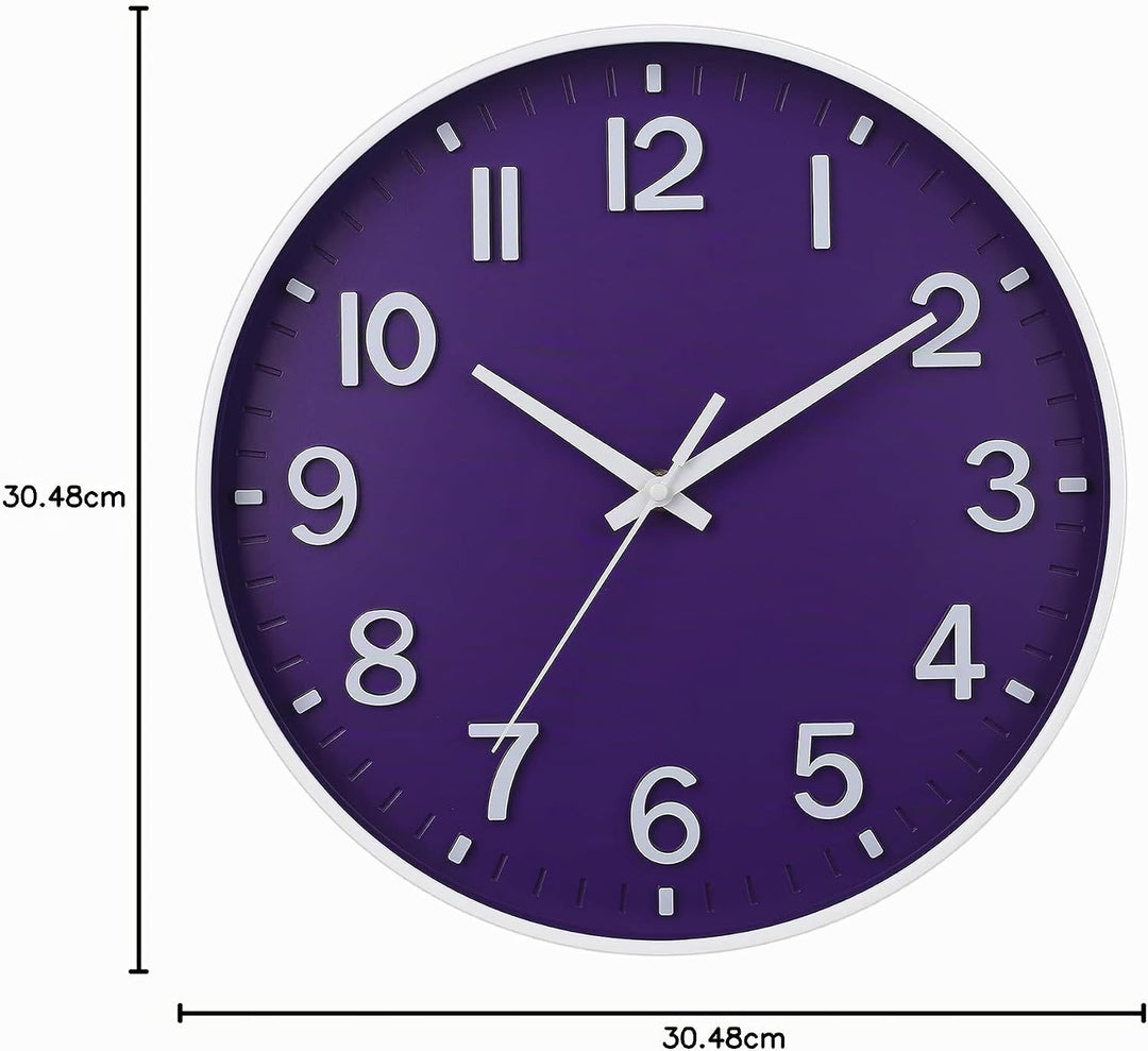 HZDHCLH 30cm Lautlos Wanduhr Schleichende Sekunde mit Arabisch Ziffer ohne Ticken für Dekoration Woh