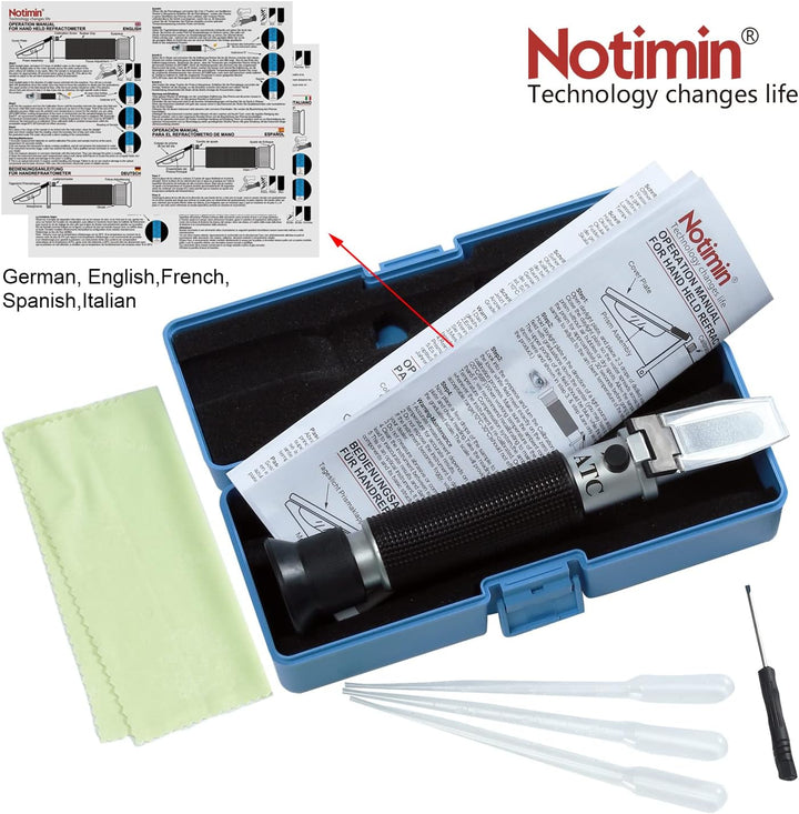 Winzer Refraktometer Wein, 0-32% BRIX; 0-140° Öchsle; 0-27 KMW mit ATC für Wein Bier Brauen für Mess
