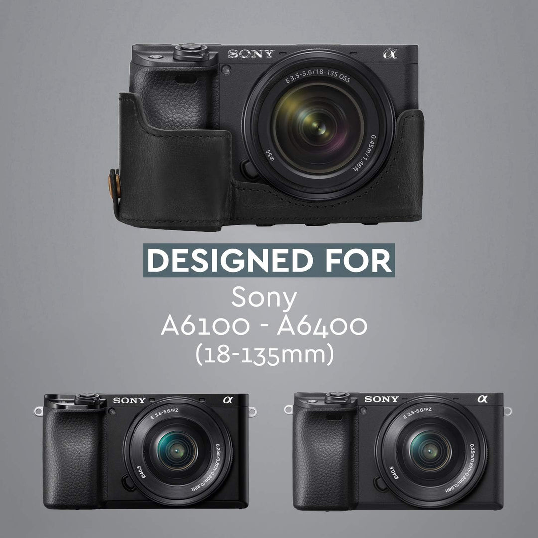 MegaGear MG1660 Ever Ready Kameratasche aus Leder, kompatibel mit Sony Alpha A6100, A6400 (18-135 mm