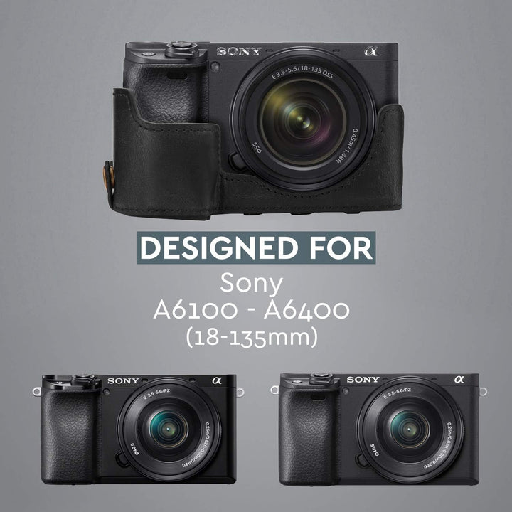 MegaGear MG1660 Ever Ready Kameratasche aus Leder, kompatibel mit Sony Alpha A6100, A6400 (18-135 mm