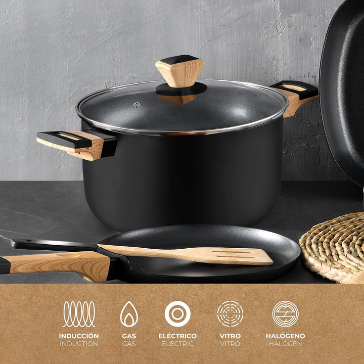 BERGNER Earth Black - 24 cm Küchentuch - Hergestellt in gepresstem Aluminium mit ergonomischen Holzg