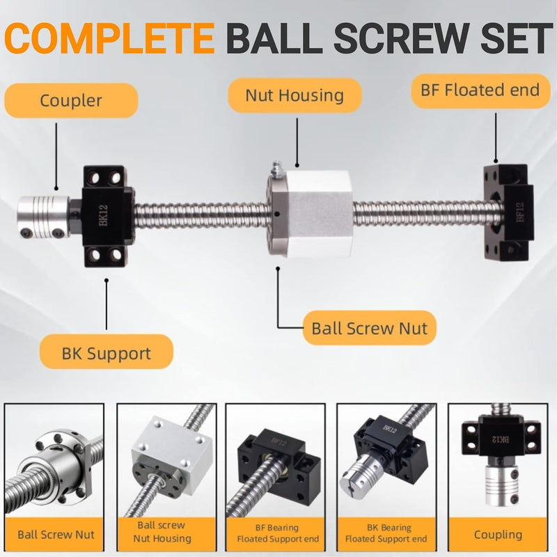 CNCYEAH SFU1204 Kugelumlaufspindel 550mm Gewindespindel Edelstahl Linearführung mit Bearbeitetem End