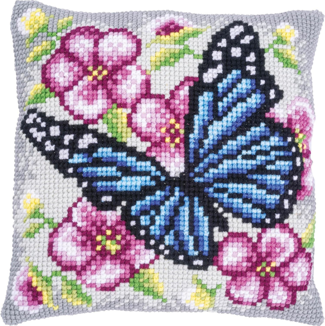 Vervaco Kreuzstich-Kissen, Schmetterling, Ecru, ca. 40 x 40 cm