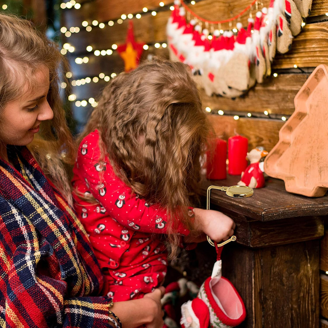 BELLE VOUS Weihnachtsstrumpf Halter für Kamin (4 STK) - Haken für Weihnachtssocken mit Anti Rutsch G