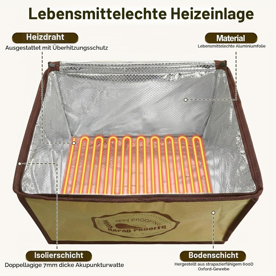 Gärbox Sauerteig mit Heizung, Faltbarer Elektrischer Brot Gärschrank mit NTC Temperatursensor 10-45°