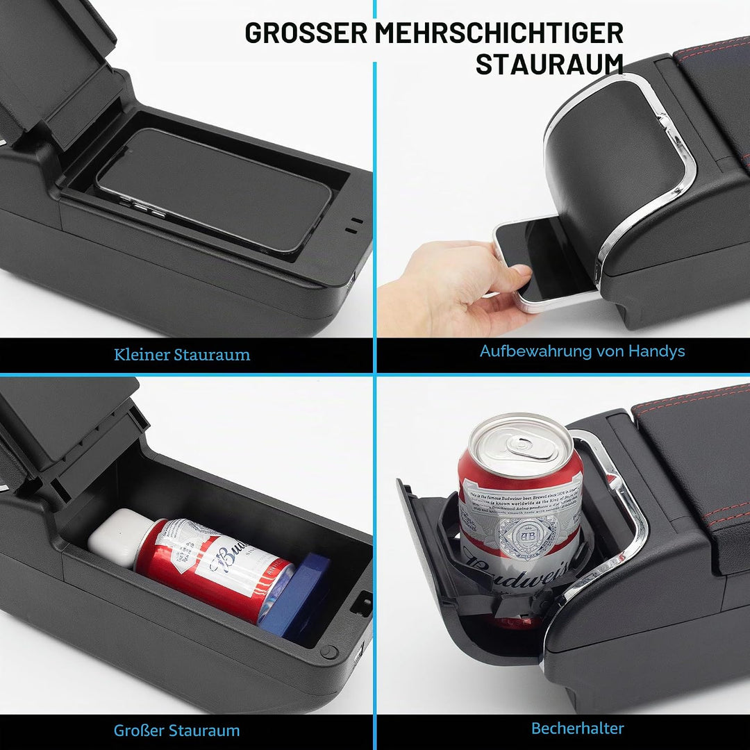 KAERGK Auto Armlehne für Kia Picanto 2006-2019 Doppelschicht Mittelkonsole Grosse Aufbewahrungsbox m