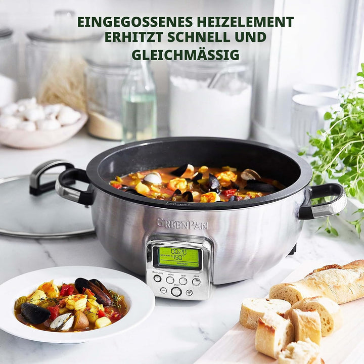 GreenPan Elite Wesentlich Schlau Elektrisch 5.6L Bratentopf,Einfache Brat- Sautier- Rühr- und Reisko