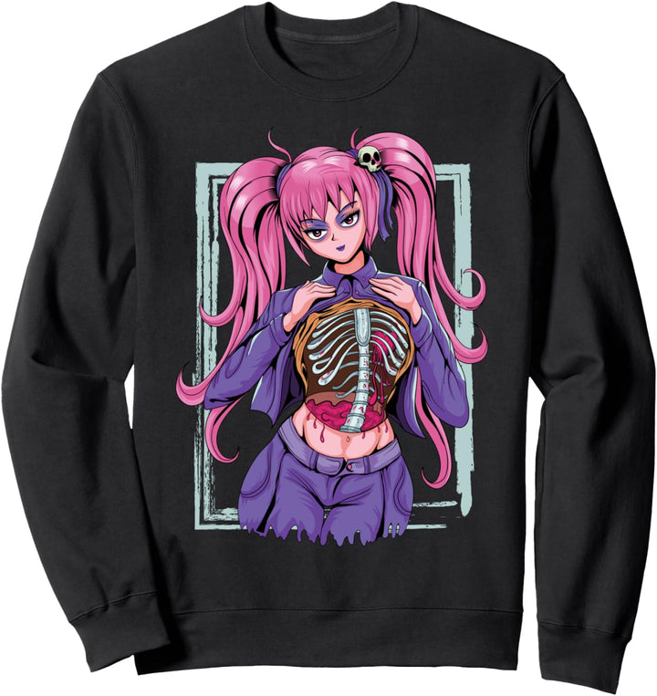Spooky Anime Girl Waifu Halloween Pastel Goth Occult Nu Goth Sweatshirt