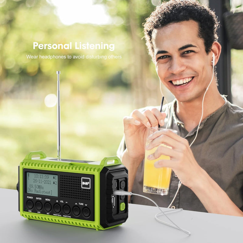 Kurbelradio DAB/UKW mit Akku 5000mAh, Tragbare Solar Radio mit LED Taschenlampe & Leselicht, DAB+ Ba