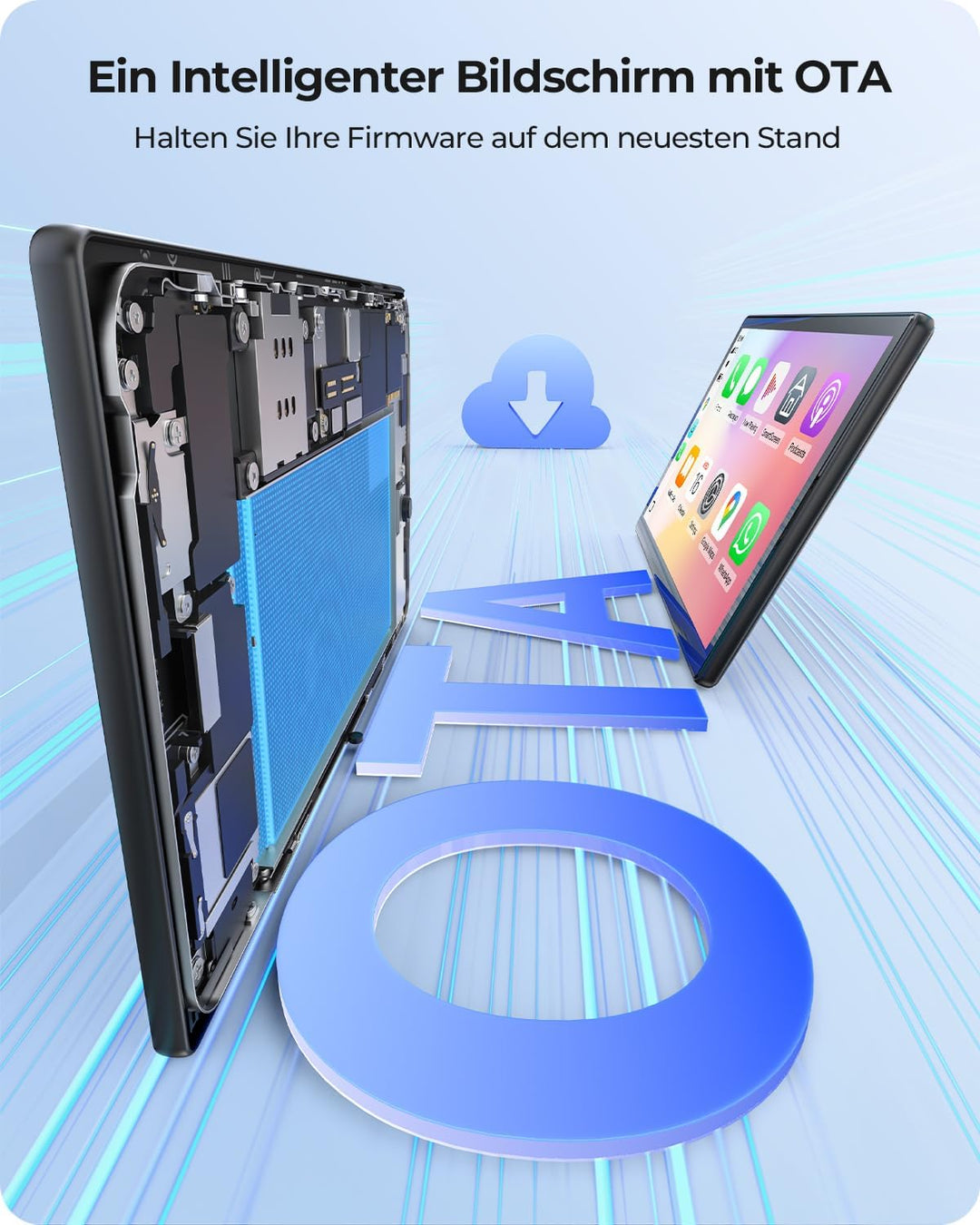 9" Drahtloses Tragbares 60FPS Car Play Display für Apple CarPlay & Android Auto, Magnetische Halteru