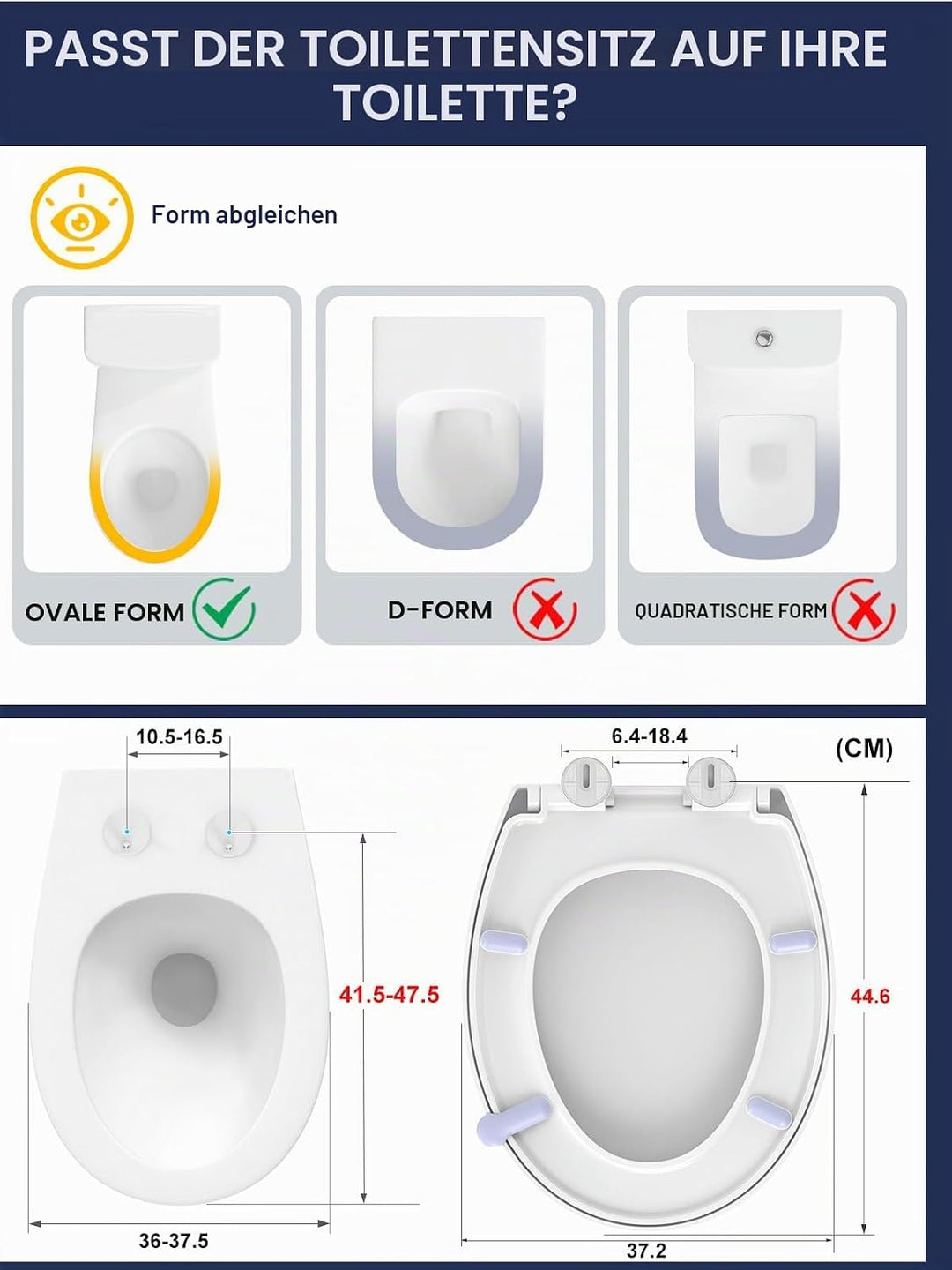 YEAUPE PRO Toilettendeckel mit Absenkautomatik O Form, WC-Sitz mit Quick-Release-Funktion und Softcl