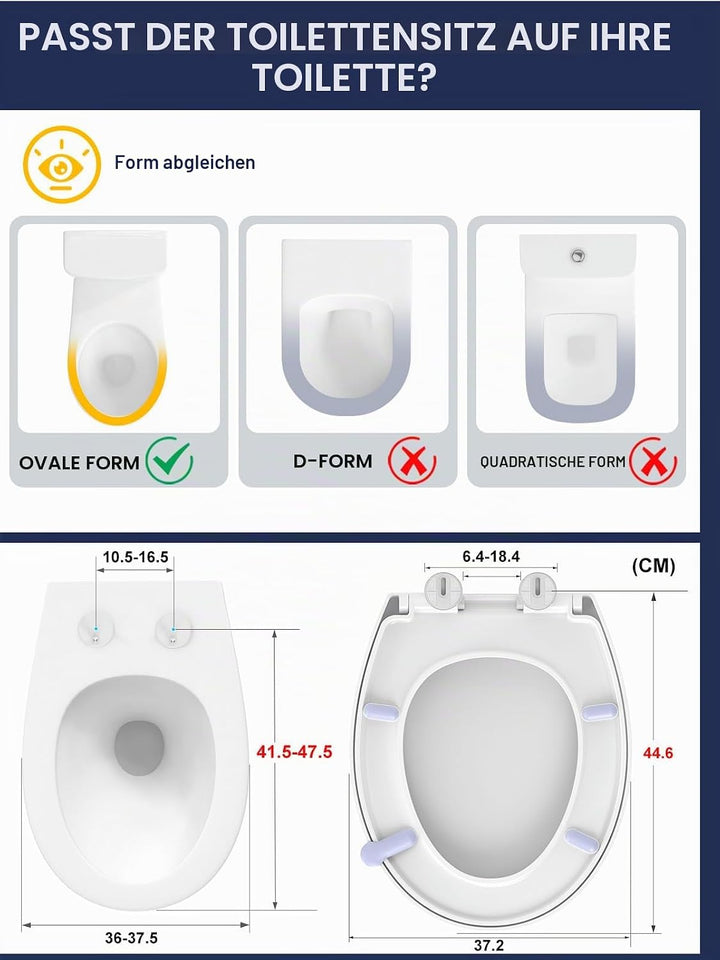YEAUPE PRO Toilettendeckel mit Absenkautomatik O Form, WC-Sitz mit Quick-Release-Funktion und Softcl