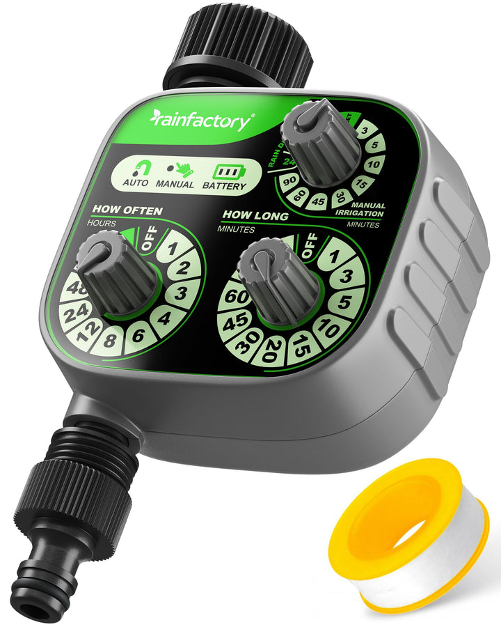 rainfactory Bewässerungscomputer - intuitive 3-Regler Wasserzeitschaltuhr für automatische & manuell
