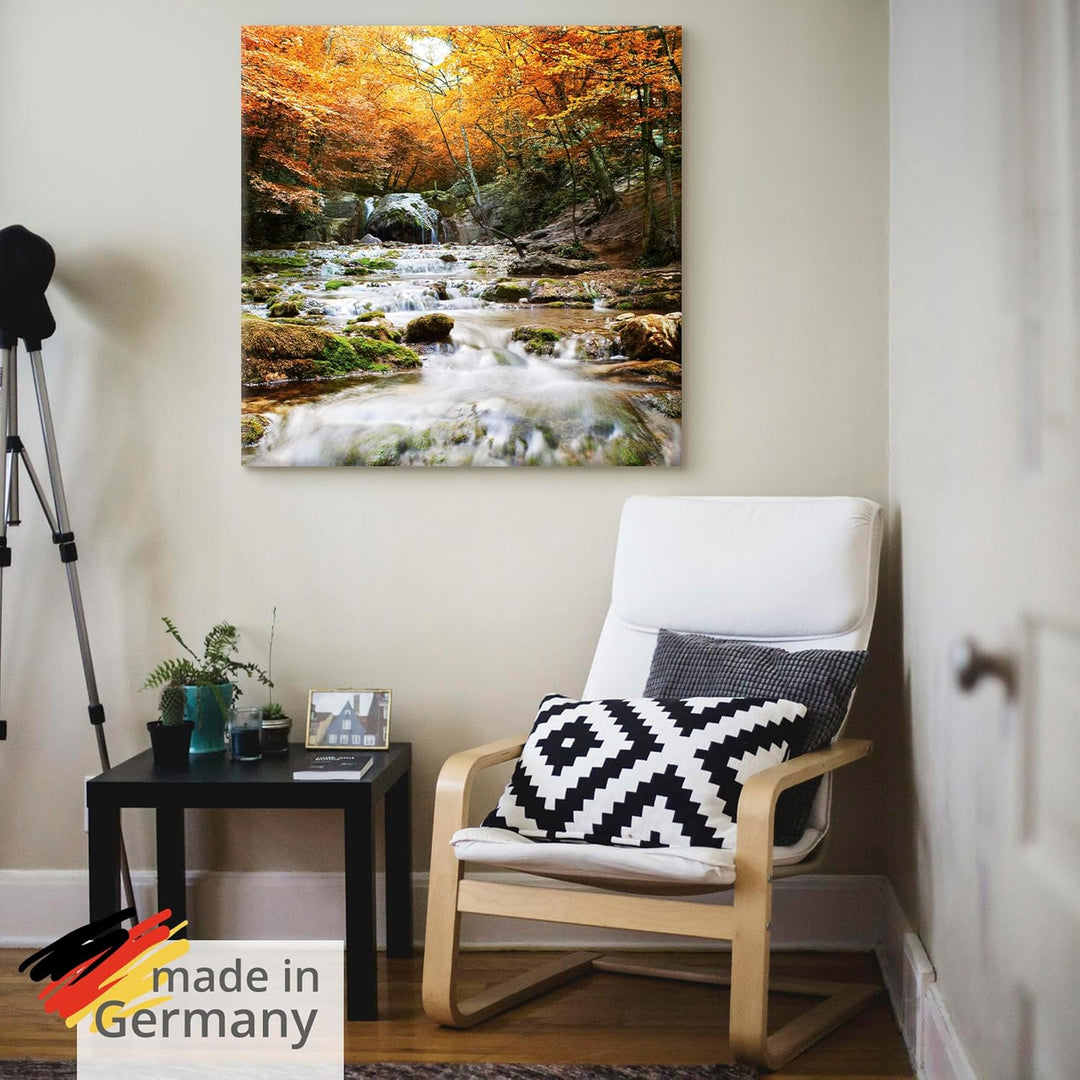 ARTland Leinwandbilder Wandbild Bild auf Leinwand 40x40 cm Herbst Landschaft Natur Wald Wasserfall F