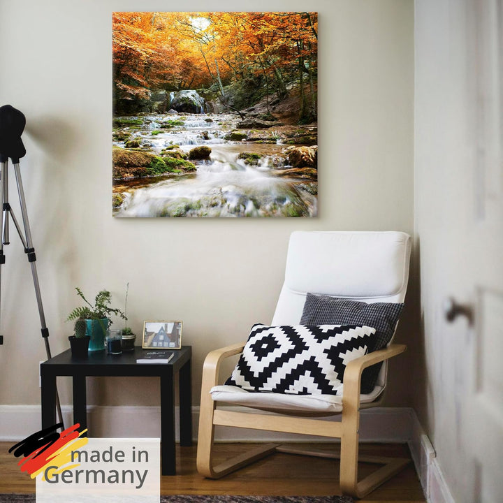 ARTland Leinwandbilder Wandbild Bild auf Leinwand 40x40 cm Herbst Landschaft Natur Wald Wasserfall F