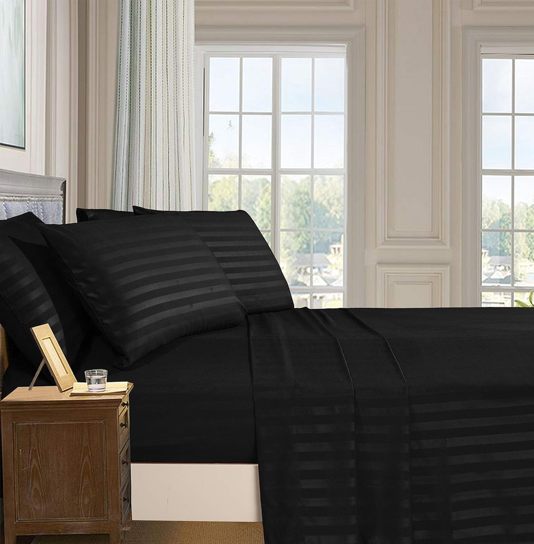 Elegant Comfort Stripe Bed Sheets Bettlaken, schwarz, Queen Queen Schwarz, Queen Schwarz