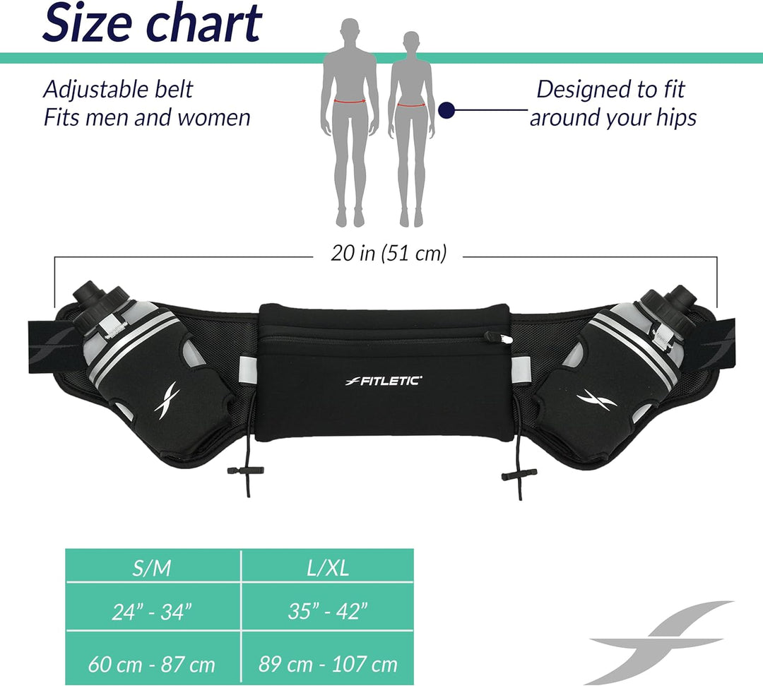 Fitletic - Hydra 16 Hydration Belt, Running Belt with Water Bottle Holder, Water Bottle, Outer/Inner