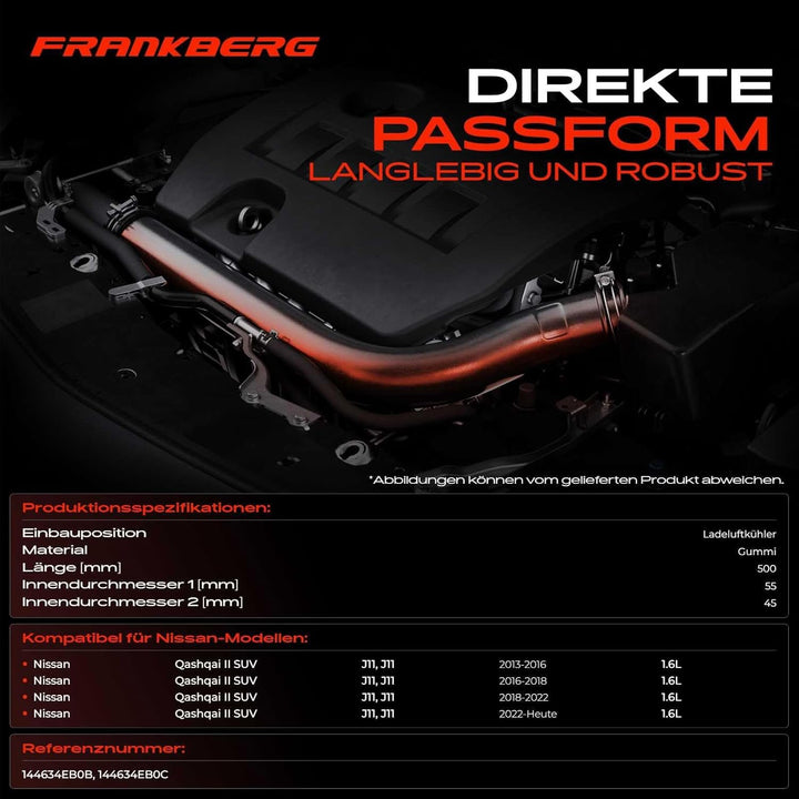 Frankberg Ladeluftschlauch Turboschlauch Kompatibel mit Qashqai II J11, J11 1.6L SUV Diesel 2013-Heu