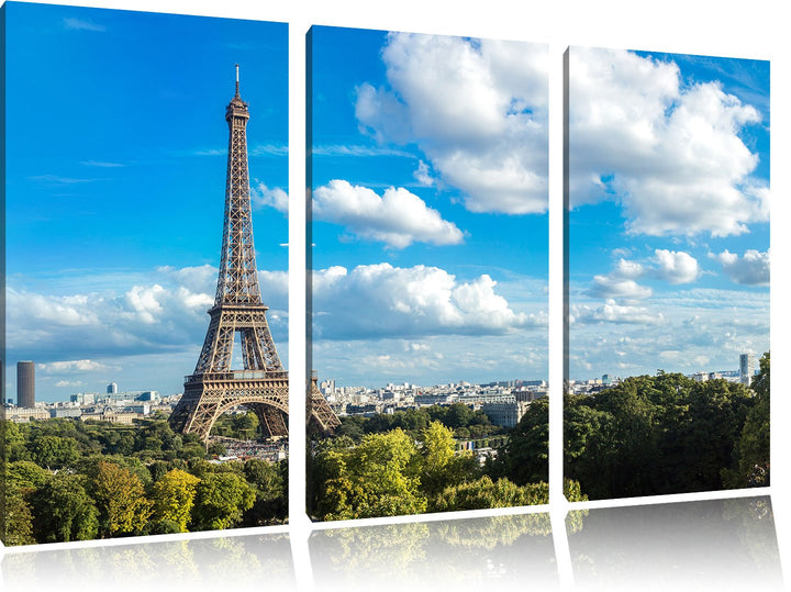 Pixxprint Riesiger Eiffelturm in Paris als Leinwandbild/Grösse: 3 Teilig (120x80) cm/Wandbild/Kunstd