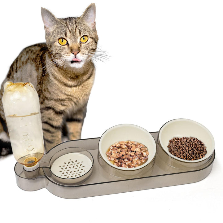 CATOBEL | Katzen Futternapf Dinner Station, Futterbar mit 2 Näpfen und Wasserspender für Katzen und