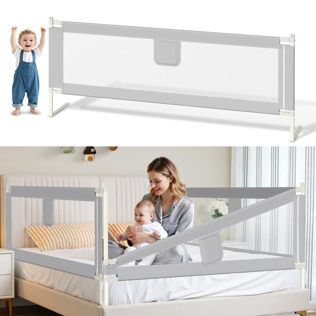 Bettgitter Rausfallschutz Bett 150cm, Bettschutzgitter höhenverstellbar 64-96 cm für Babys und Kinde