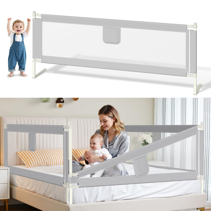 Bettgitter Rausfallschutz Bett 150cm, Bettschutzgitter höhenverstellbar 64-96 cm für Babys und Kinde