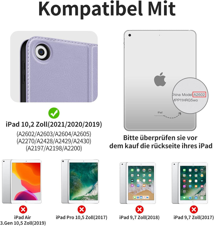 HOLIMET iPad 9. Generation Hülle (2021) mit Stifthalter, iPad 8/7. Gen (2020/2019) PU-Leder Case TPU