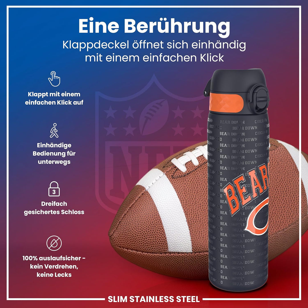 ion8 NFL Edelstahl-Trinkflasche, Auslaufsicher, Einhandöffnung, Sichere Verriegelung, Spülmaschinenf
