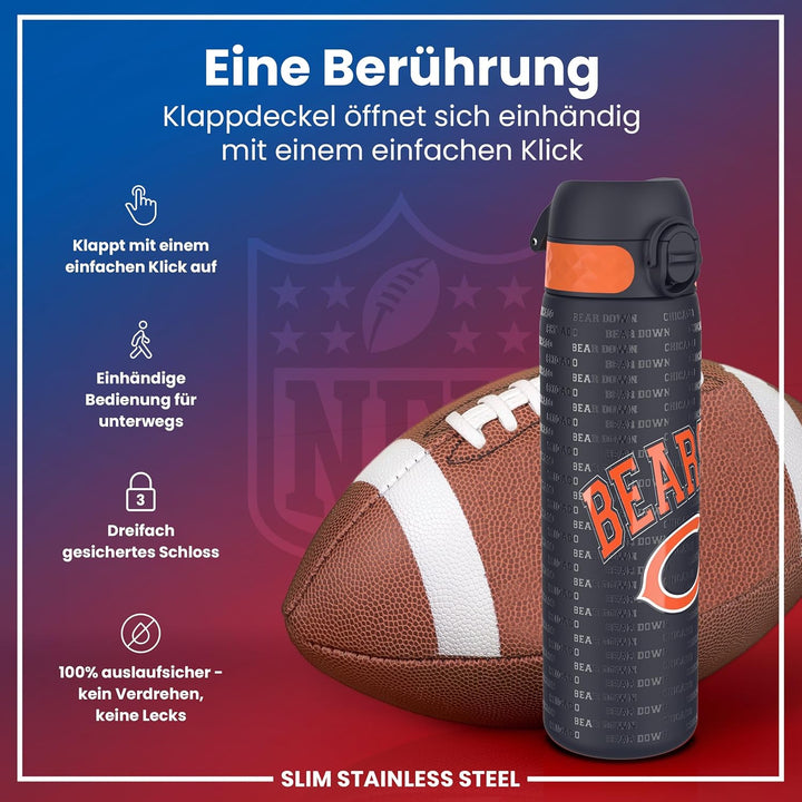 ion8 NFL Edelstahl-Trinkflasche, Auslaufsicher, Einhandöffnung, Sichere Verriegelung, Spülmaschinenf