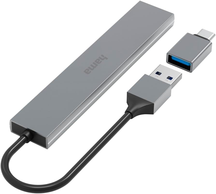 Hama USB-Hub 4 Ports (USB-A und USB-C-Anschluss, 4X USB-A für Maus, Tastatur, Externe Festplatte, US