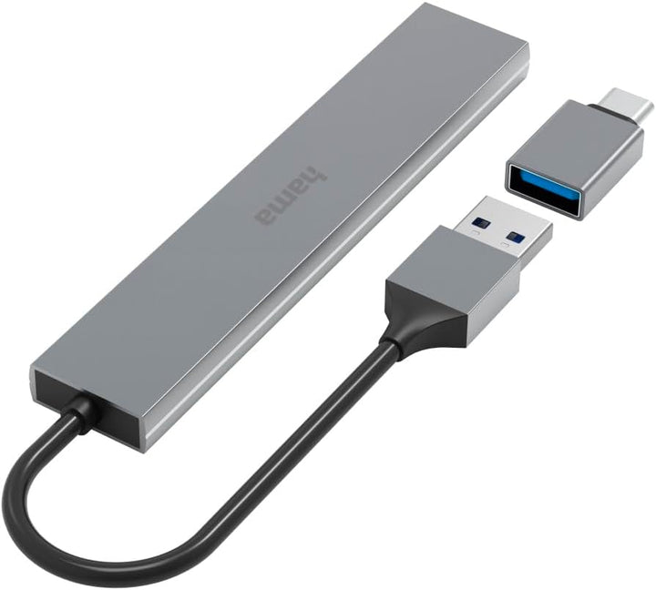 Hama USB-Hub 4 Ports (USB-A und USB-C-Anschluss, 4X USB-A für Maus, Tastatur, Externe Festplatte, US