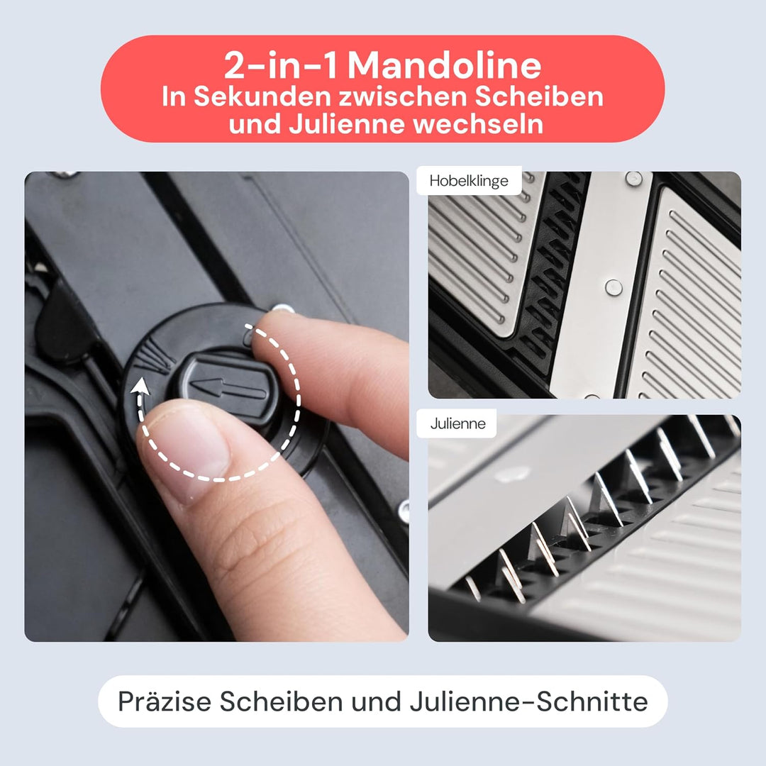 Fullstar 2-in-1 Mandoline Edelstahl Gemüsehobel - Verstellbarer Dünnschneider 1-4 mm - Mandoline mit