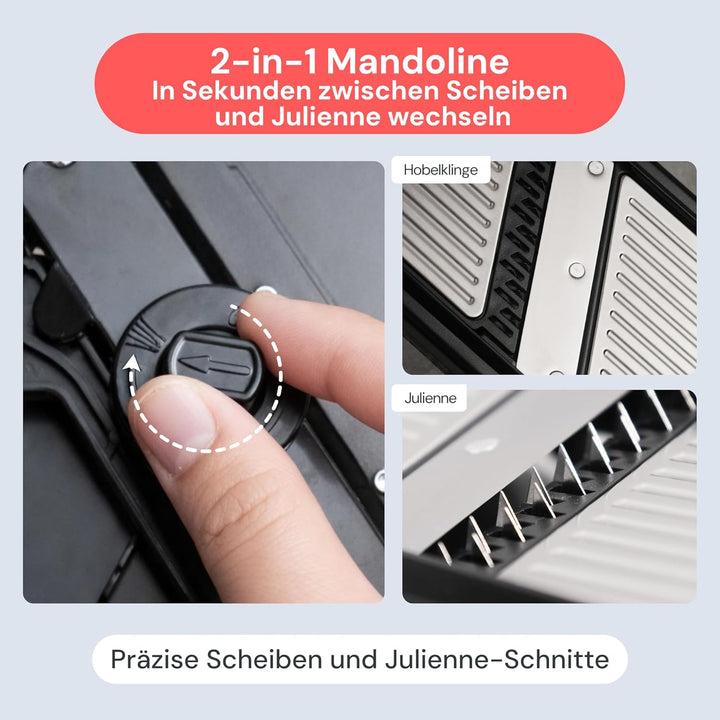 Fullstar 2-in-1 Mandoline Edelstahl Gemüsehobel - Verstellbarer Dünnschneider 1-4 mm - Mandoline mit
