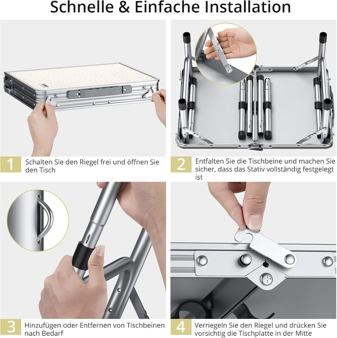 Anbte Campingtisch Klapptisch aus Aluminium mit 3 Verstellbare Höhe Tragbar Koffertisch mit Aufbewah