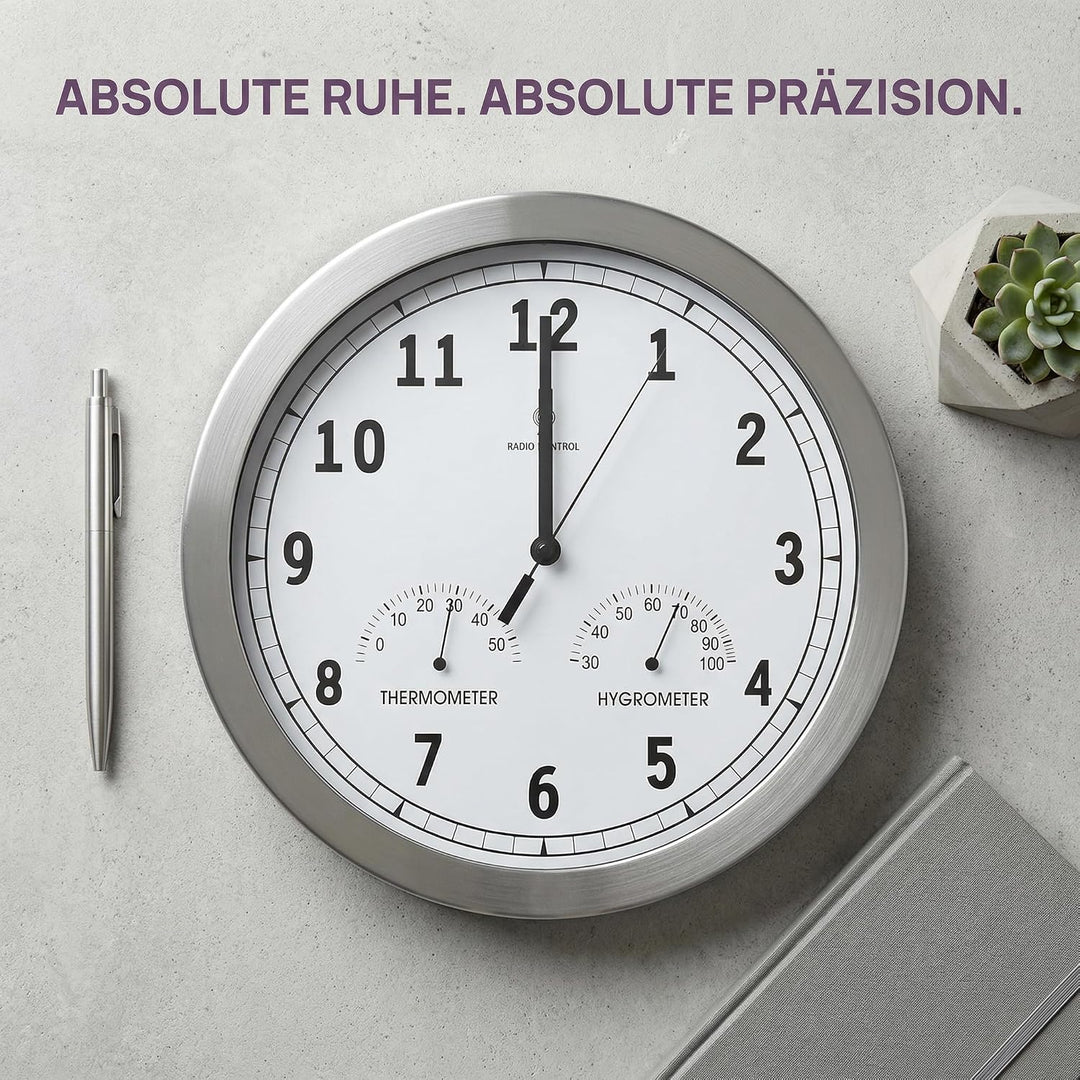 bonVIVO Funk Wanduhr ohne Tickgeräusche - Grosse Küchenuhr - Funkuhr für Wand in Bad, Büro, Home Off
