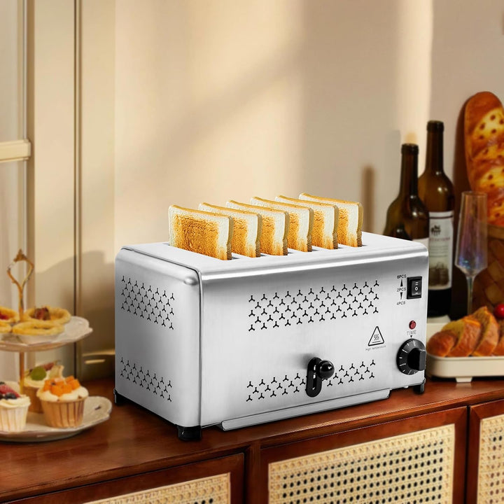 Toaster 6 Scheiben 3 Bräunungstufe 2400W Toaster Edelstahl | Aufwärmfunktion | Liftfunktion | Abscha